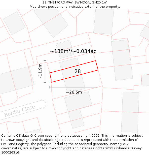 28, THETFORD WAY, SWINDON, SN25 1WJ: Plot and title map