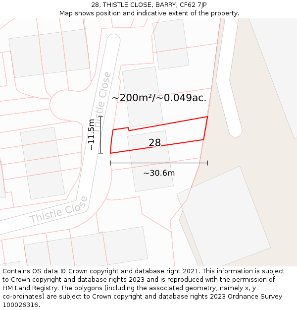 28, THISTLE CLOSE, BARRY, CF62 7JP: Plot and title map