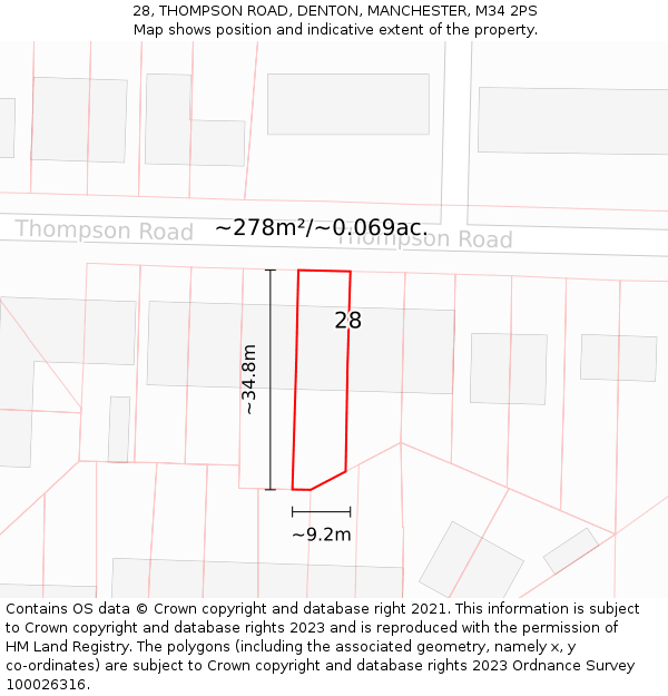 28, THOMPSON ROAD, DENTON, MANCHESTER, M34 2PS: Plot and title map