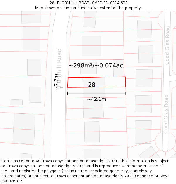 28, THORNHILL ROAD, CARDIFF, CF14 6PF: Plot and title map