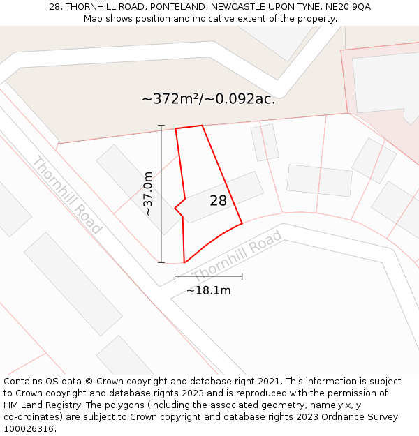 28, THORNHILL ROAD, PONTELAND, NEWCASTLE UPON TYNE, NE20 9QA: Plot and title map