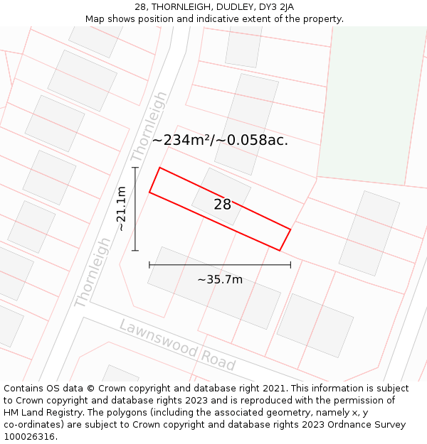 28, THORNLEIGH, DUDLEY, DY3 2JA: Plot and title map