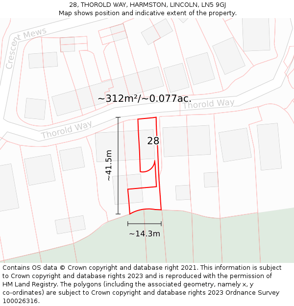 28, THOROLD WAY, HARMSTON, LINCOLN, LN5 9GJ: Plot and title map