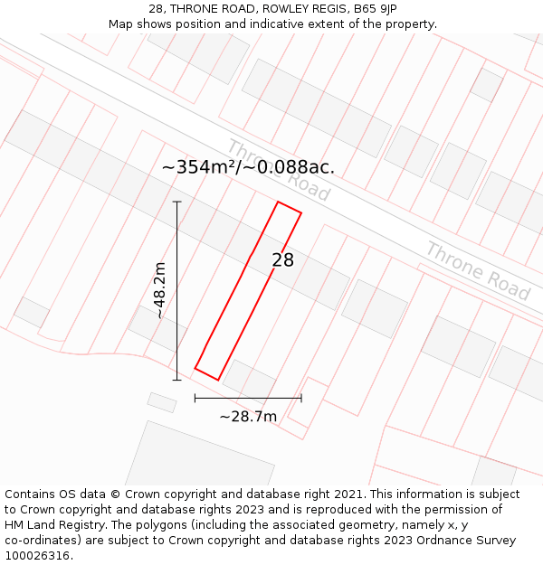 28, THRONE ROAD, ROWLEY REGIS, B65 9JP: Plot and title map