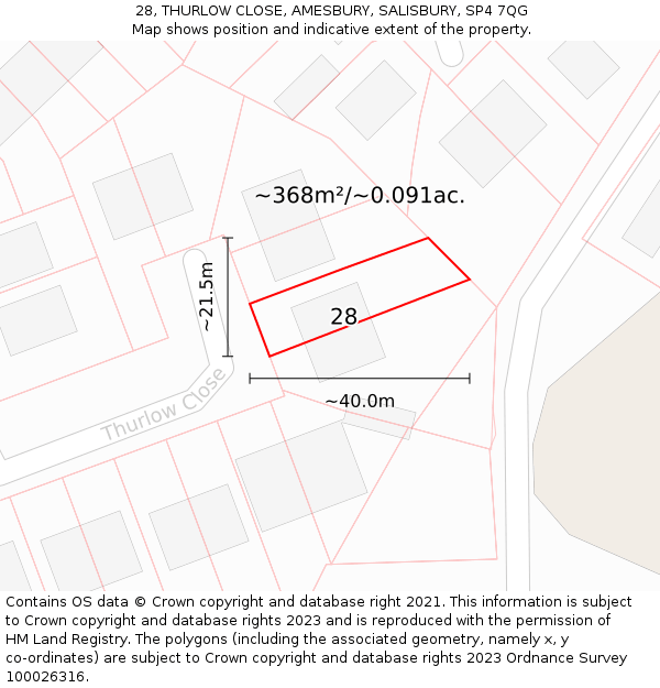 28, THURLOW CLOSE, AMESBURY, SALISBURY, SP4 7QG: Plot and title map