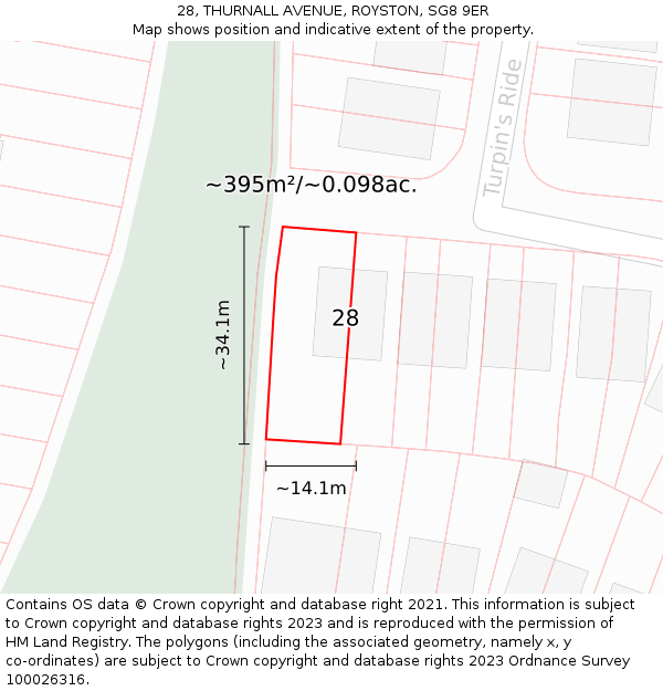 28, THURNALL AVENUE, ROYSTON, SG8 9ER: Plot and title map