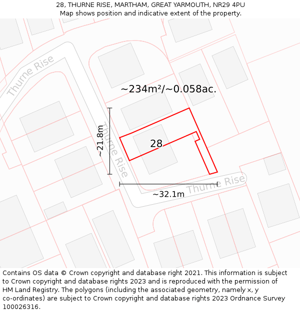 28, THURNE RISE, MARTHAM, GREAT YARMOUTH, NR29 4PU: Plot and title map