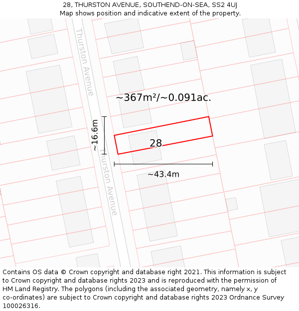 28, THURSTON AVENUE, SOUTHEND-ON-SEA, SS2 4UJ: Plot and title map
