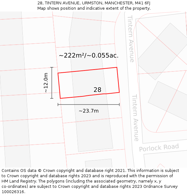 28, TINTERN AVENUE, URMSTON, MANCHESTER, M41 6FJ: Plot and title map