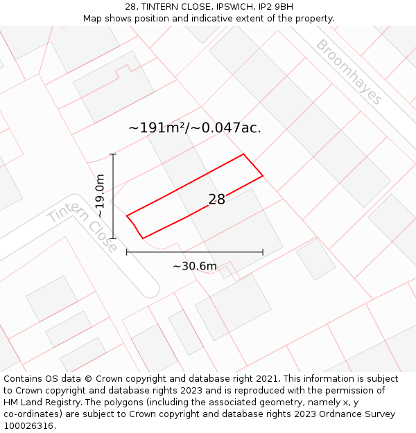 28, TINTERN CLOSE, IPSWICH, IP2 9BH: Plot and title map