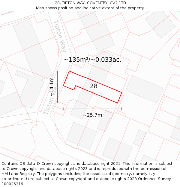 28, TIPTON WAY, COVENTRY, CV2 1TB: Plot and title map