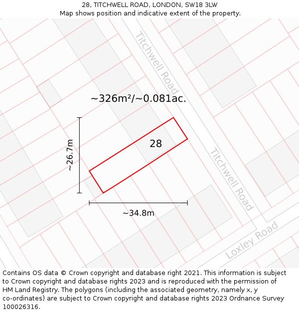 28, TITCHWELL ROAD, LONDON, SW18 3LW: Plot and title map