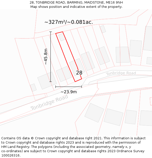 28, TONBRIDGE ROAD, BARMING, MAIDSTONE, ME16 9NH: Plot and title map