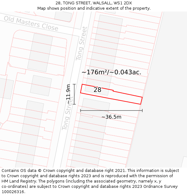 28, TONG STREET, WALSALL, WS1 2DX: Plot and title map