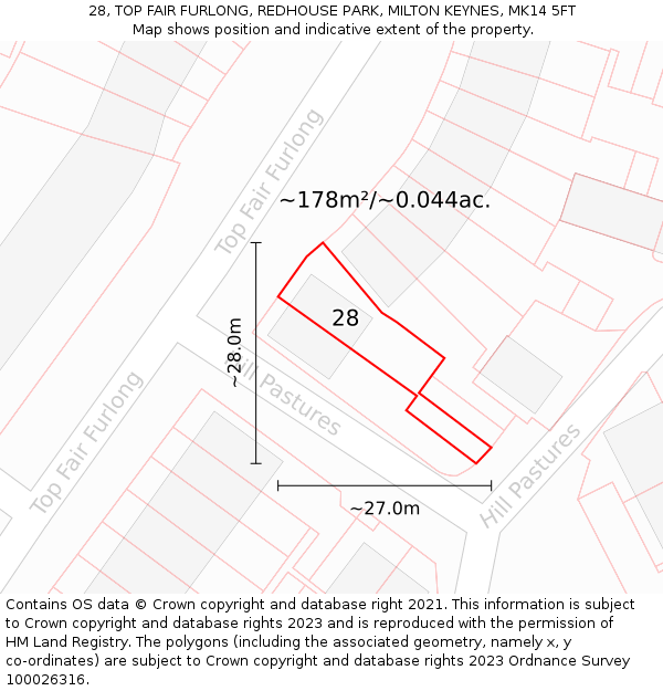 28, TOP FAIR FURLONG, REDHOUSE PARK, MILTON KEYNES, MK14 5FT: Plot and title map