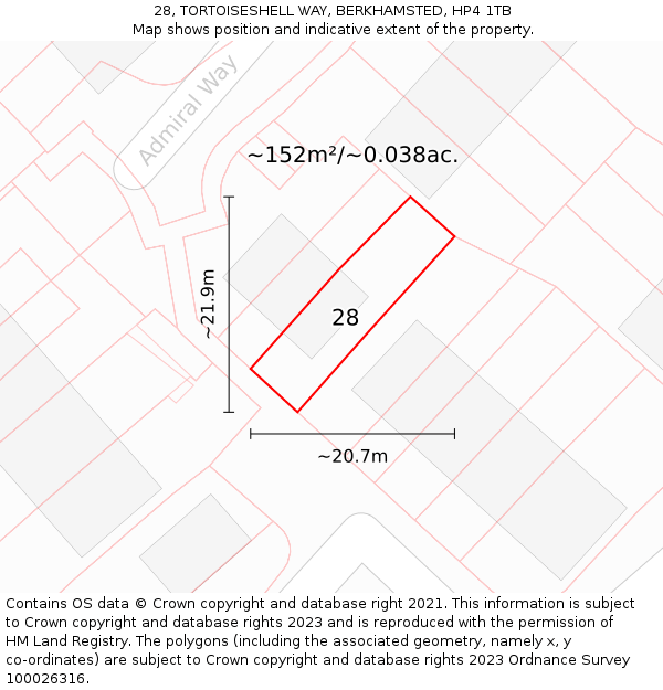 28, TORTOISESHELL WAY, BERKHAMSTED, HP4 1TB: Plot and title map