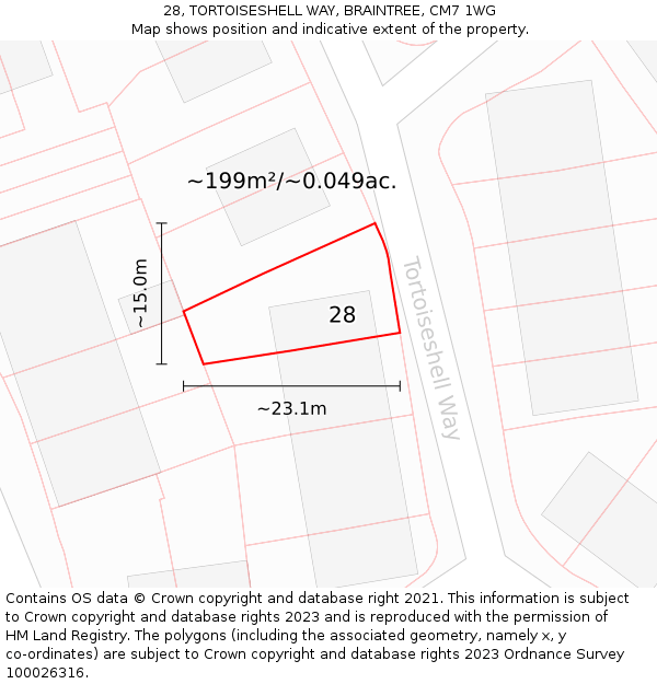 28, TORTOISESHELL WAY, BRAINTREE, CM7 1WG: Plot and title map