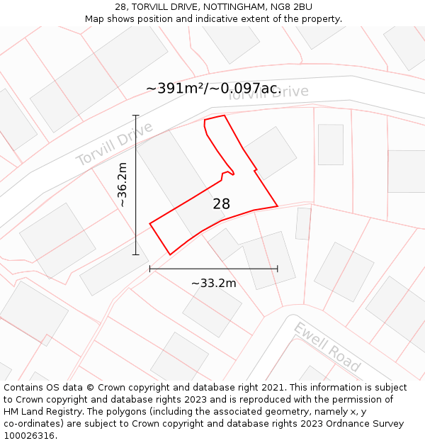 28, TORVILL DRIVE, NOTTINGHAM, NG8 2BU: Plot and title map