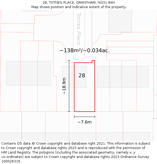 28, TOTNES PLACE, GRANTHAM, NG31 8XH: Plot and title map
