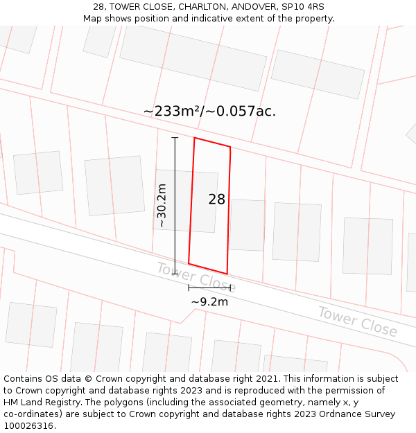 28, TOWER CLOSE, CHARLTON, ANDOVER, SP10 4RS: Plot and title map