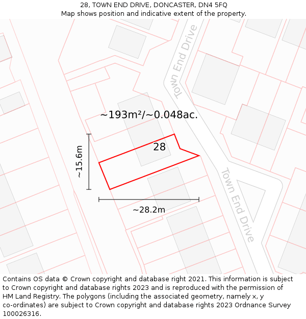 28, TOWN END DRIVE, DONCASTER, DN4 5FQ: Plot and title map