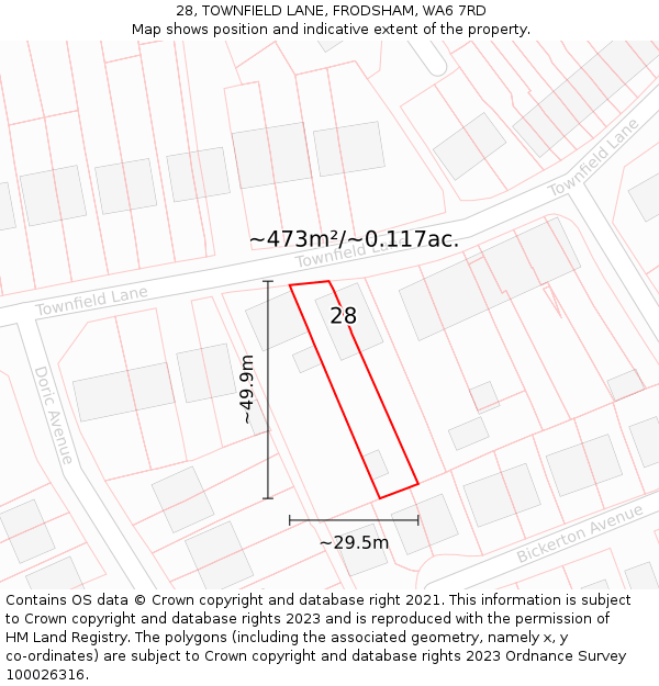28, TOWNFIELD LANE, FRODSHAM, WA6 7RD: Plot and title map