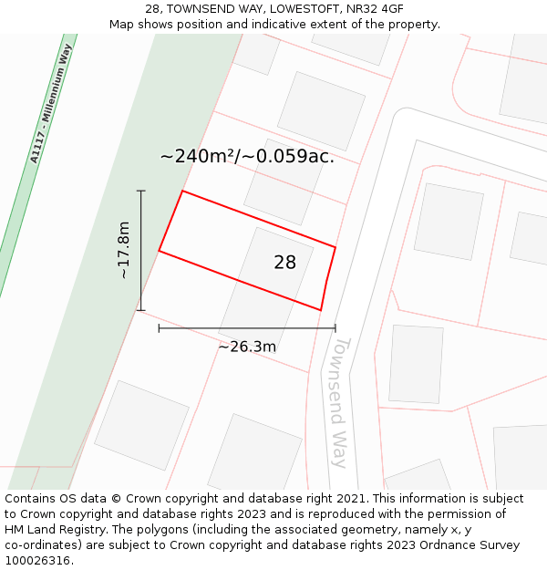 28, TOWNSEND WAY, LOWESTOFT, NR32 4GF: Plot and title map