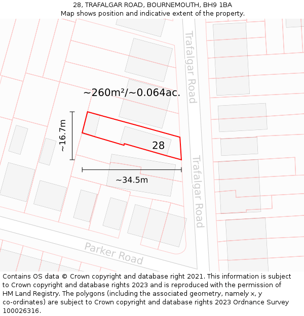 28, TRAFALGAR ROAD, BOURNEMOUTH, BH9 1BA: Plot and title map