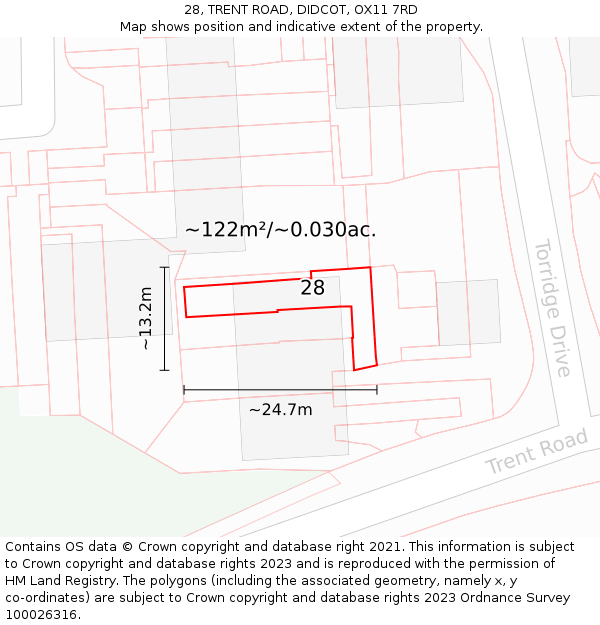 28, TRENT ROAD, DIDCOT, OX11 7RD: Plot and title map