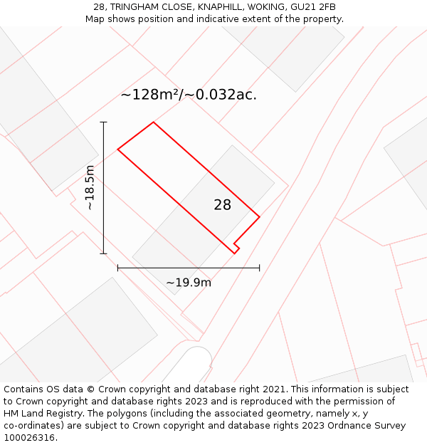 28, TRINGHAM CLOSE, KNAPHILL, WOKING, GU21 2FB: Plot and title map