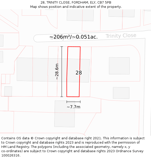 28, TRINITY CLOSE, FORDHAM, ELY, CB7 5PB: Plot and title map
