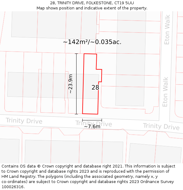 28, TRINITY DRIVE, FOLKESTONE, CT19 5UU: Plot and title map