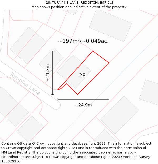 28, TURNPIKE LANE, REDDITCH, B97 6UJ: Plot and title map