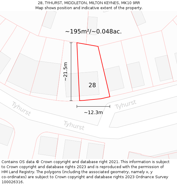 28, TYHURST, MIDDLETON, MILTON KEYNES, MK10 9RR: Plot and title map