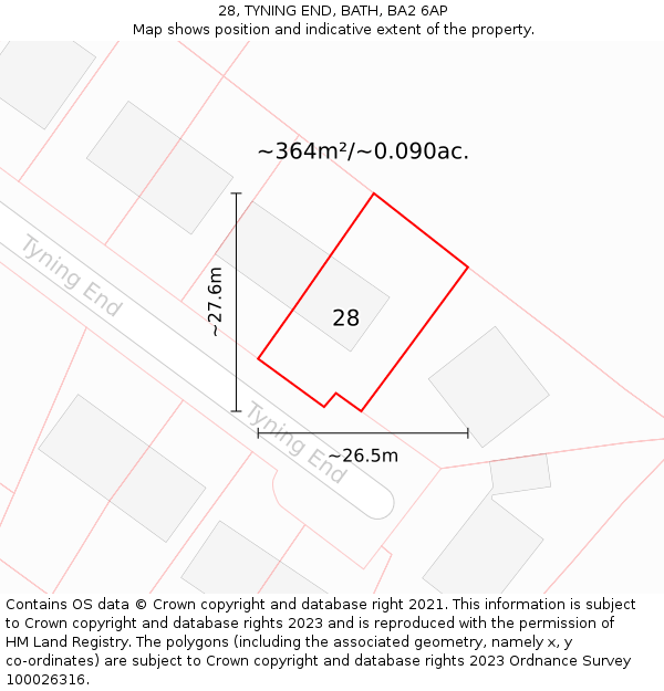 28, TYNING END, BATH, BA2 6AP: Plot and title map