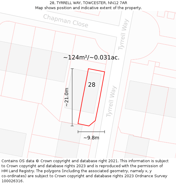 28, TYRRELL WAY, TOWCESTER, NN12 7AR: Plot and title map