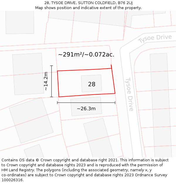 28, TYSOE DRIVE, SUTTON COLDFIELD, B76 2UJ: Plot and title map