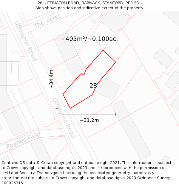 28, UFFINGTON ROAD, BARNACK, STAMFORD, PE9 3DU: Plot and title map
