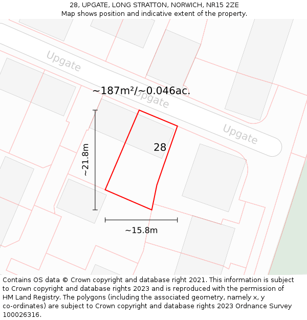 28, UPGATE, LONG STRATTON, NORWICH, NR15 2ZE: Plot and title map