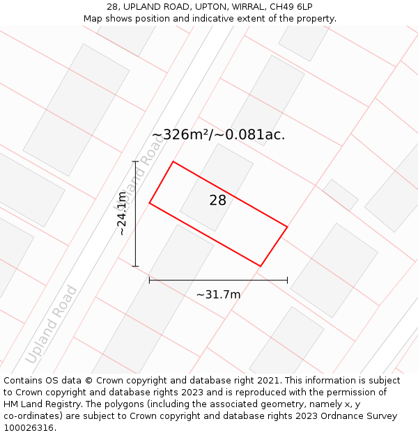 28, UPLAND ROAD, UPTON, WIRRAL, CH49 6LP: Plot and title map
