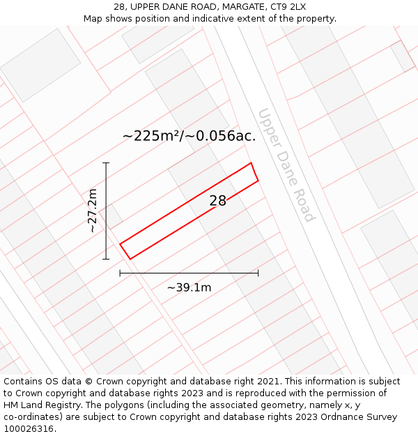28, UPPER DANE ROAD, MARGATE, CT9 2LX: Plot and title map