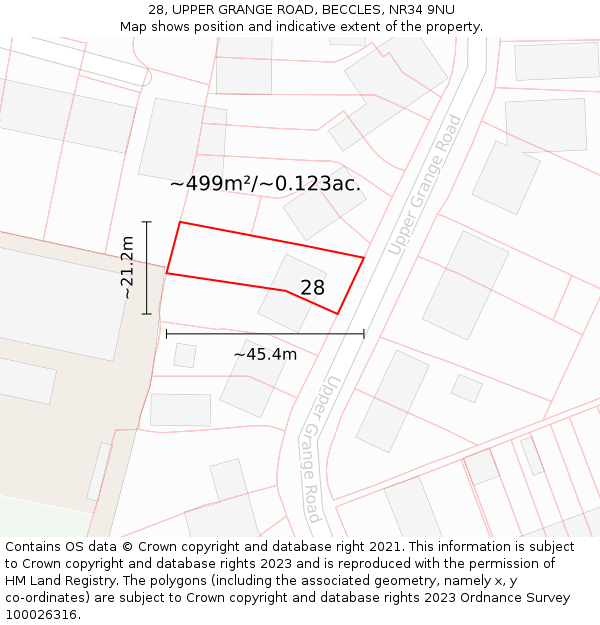 28, UPPER GRANGE ROAD, BECCLES, NR34 9NU: Plot and title map