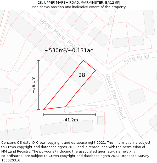 28, UPPER MARSH ROAD, WARMINSTER, BA12 9PJ: Plot and title map