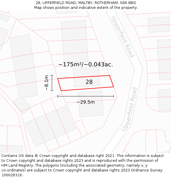 28, UPPERFIELD ROAD, MALTBY, ROTHERHAM, S66 8BG: Plot and title map
