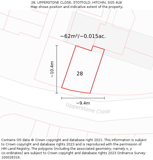 28, UPPERSTONE CLOSE, STOTFOLD, HITCHIN, SG5 4LW: Plot and title map