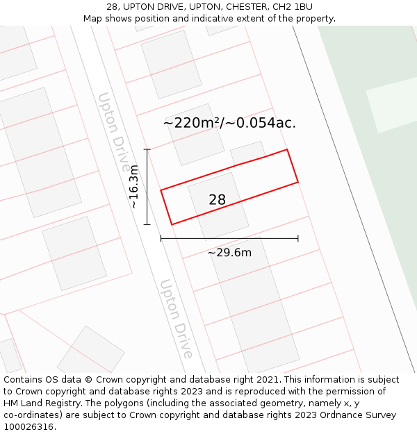 28, UPTON DRIVE, UPTON, CHESTER, CH2 1BU: Plot and title map