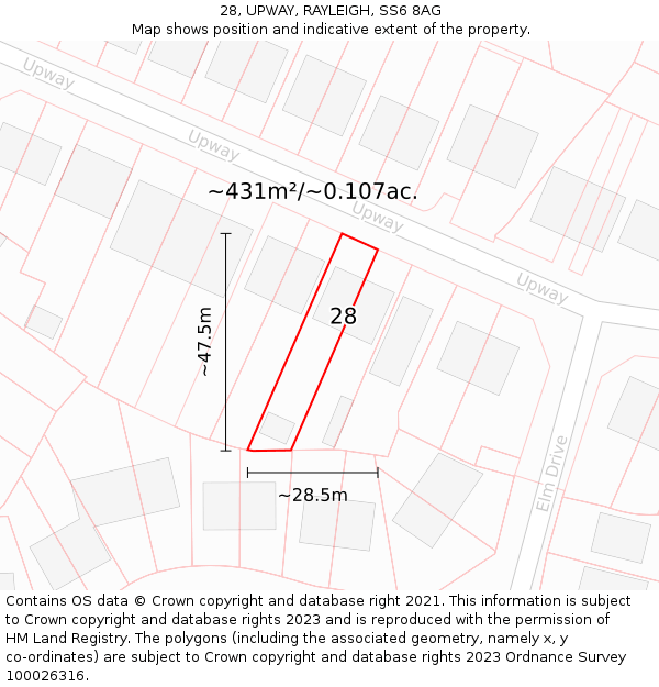 28, UPWAY, RAYLEIGH, SS6 8AG: Plot and title map