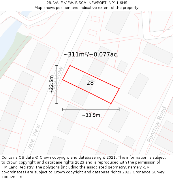 28, VALE VIEW, RISCA, NEWPORT, NP11 6HS: Plot and title map
