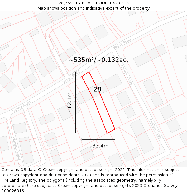 28, VALLEY ROAD, BUDE, EX23 8ER: Plot and title map