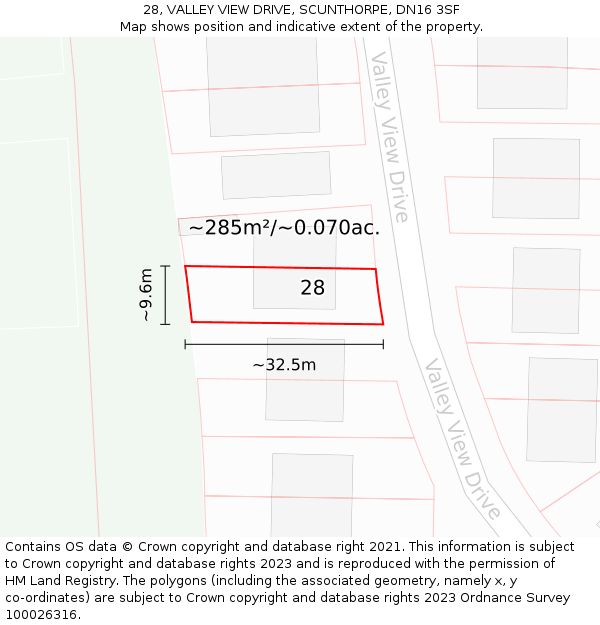 28, VALLEY VIEW DRIVE, SCUNTHORPE, DN16 3SF: Plot and title map